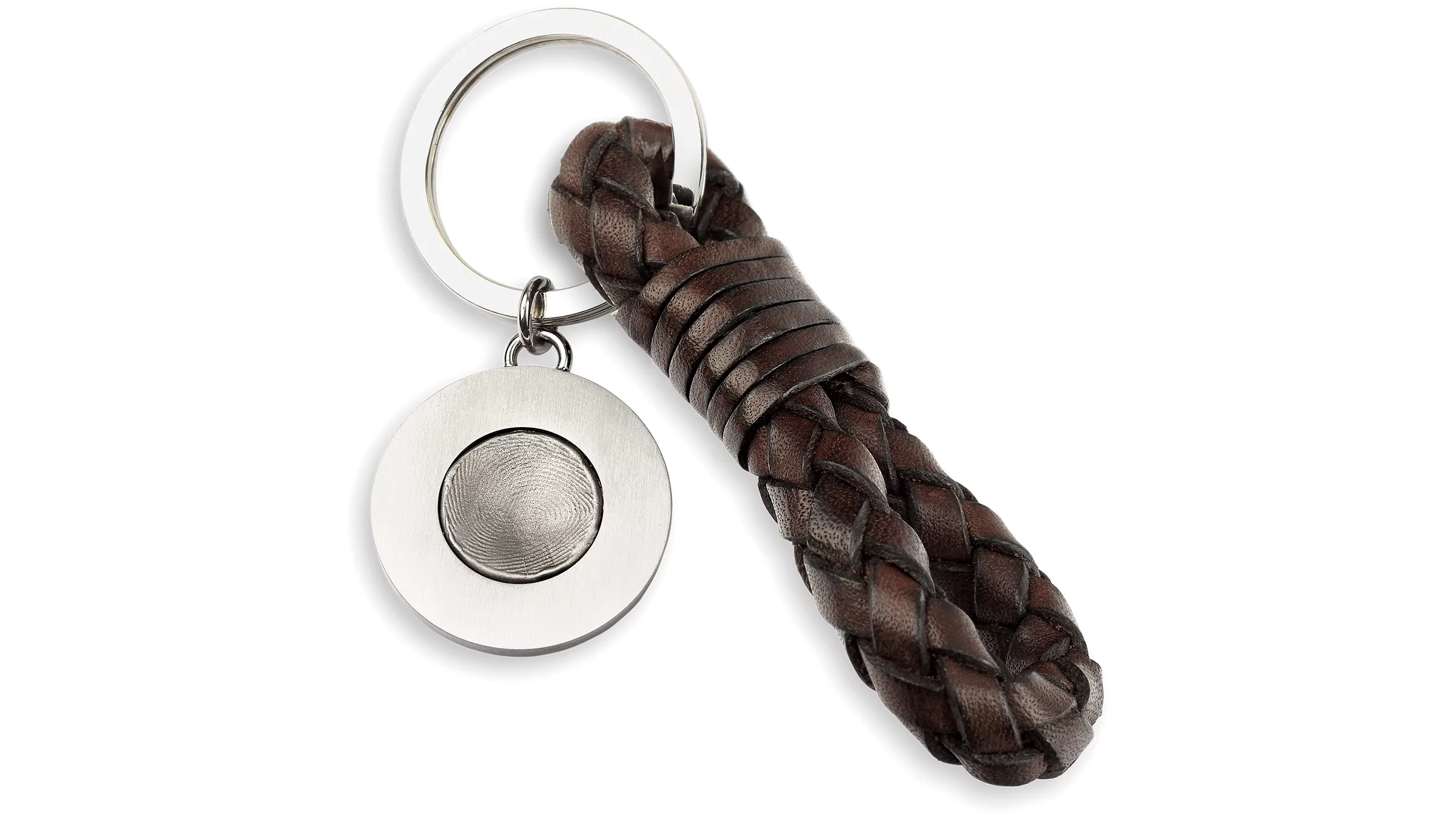 Schmuck-Fingerabdrücke in einem silbernen Schlüsselanhänger